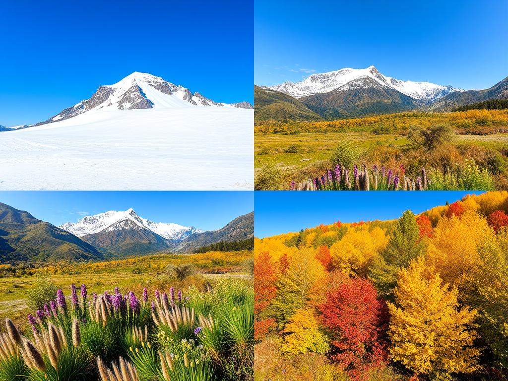 Comparação das quatro estações em Bariloche mostrando a mesma paisagem em diferentes épocas do ano