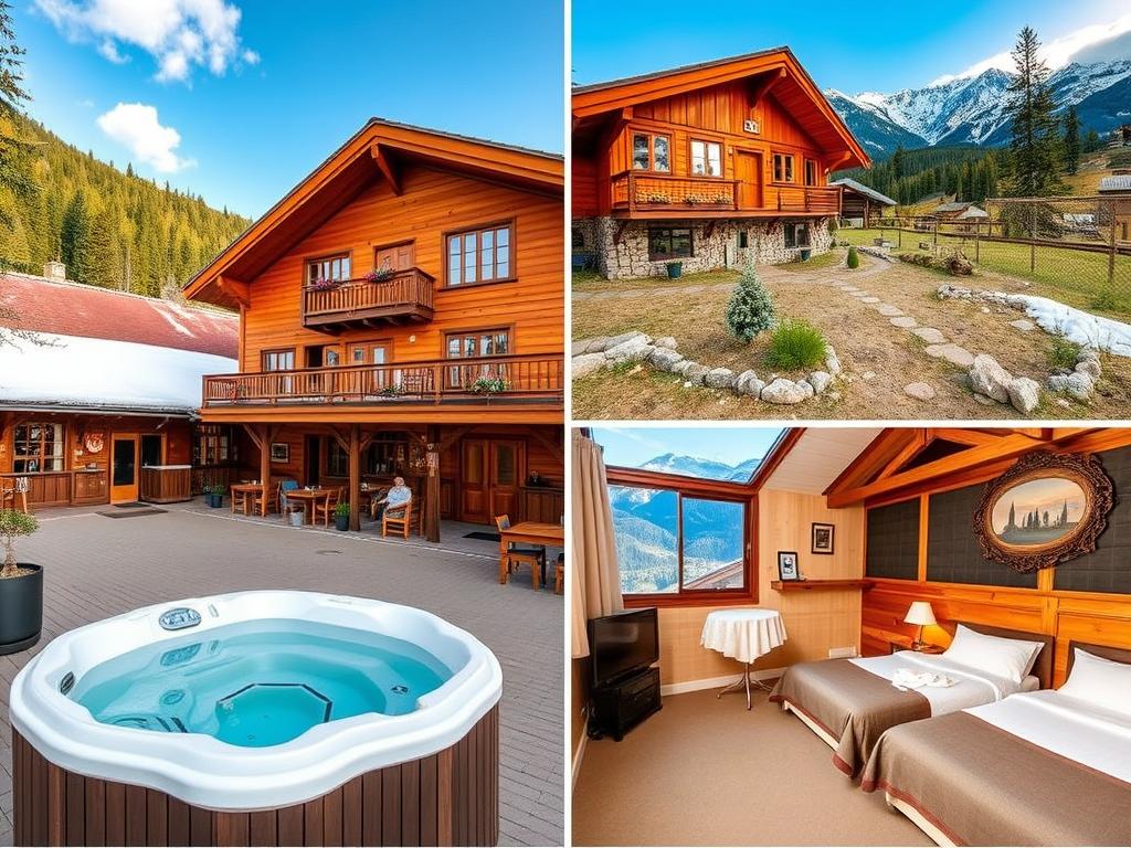 Fachada e interiores da Hosteria Sudbruck no Cerro Catedral Bariloche