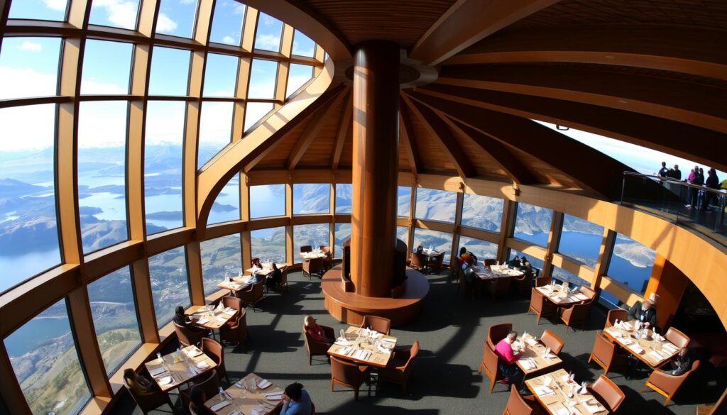 Interior da Confeitaria Giratória no topo do Cerro Otto com vista panorâmica