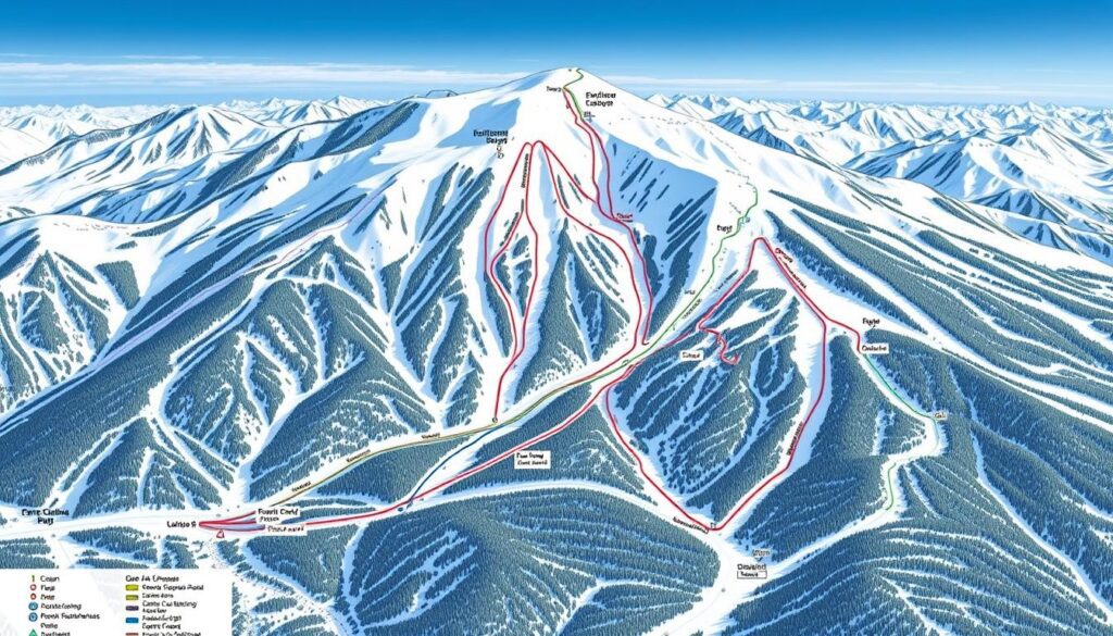 Mapa das pistas de esqui do Cerro Catedral Bariloche mostrando diferentes níveis e áreas