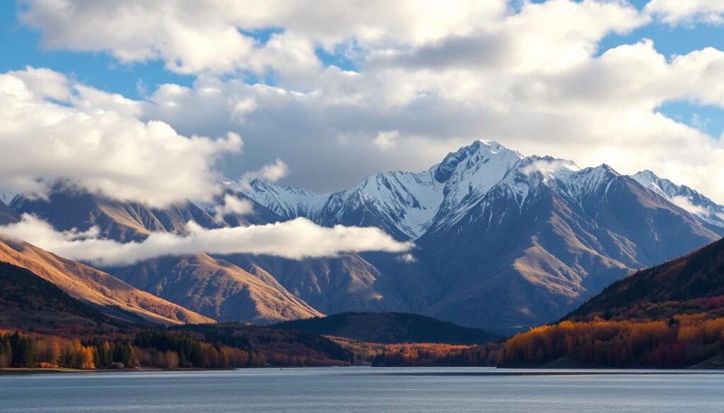 Montanhas de Bariloche no outono com os primeiros sinais de neve nos picos mais altos Montanhas de Bariloche no outono com os primeiros sinais de neve nos picos mais altos