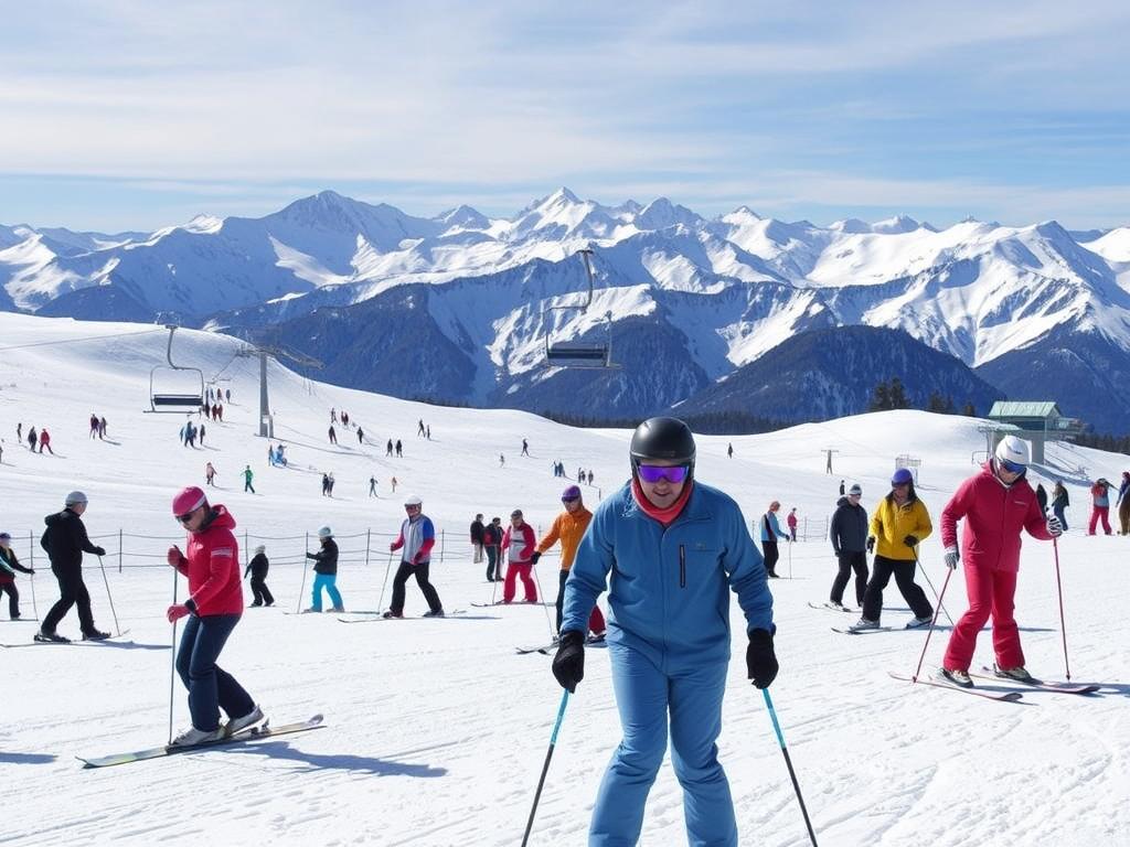 Pessoas praticando esqui e snowboard nas pistas de Cerro Catedral em Bariloche