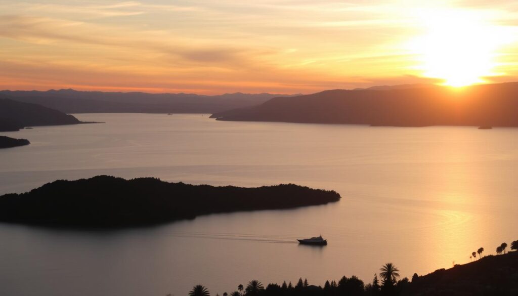 Pôr do sol sobre o Lago Nahuel Huapi visto de Bariloche Pôr do sol sobre o Lago Nahuel Huapi visto de Bariloche
