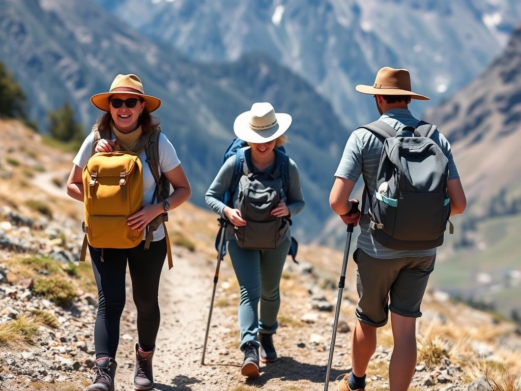 Turistas fazendo trilha durante o verão em Bariloche com roupas adequadas