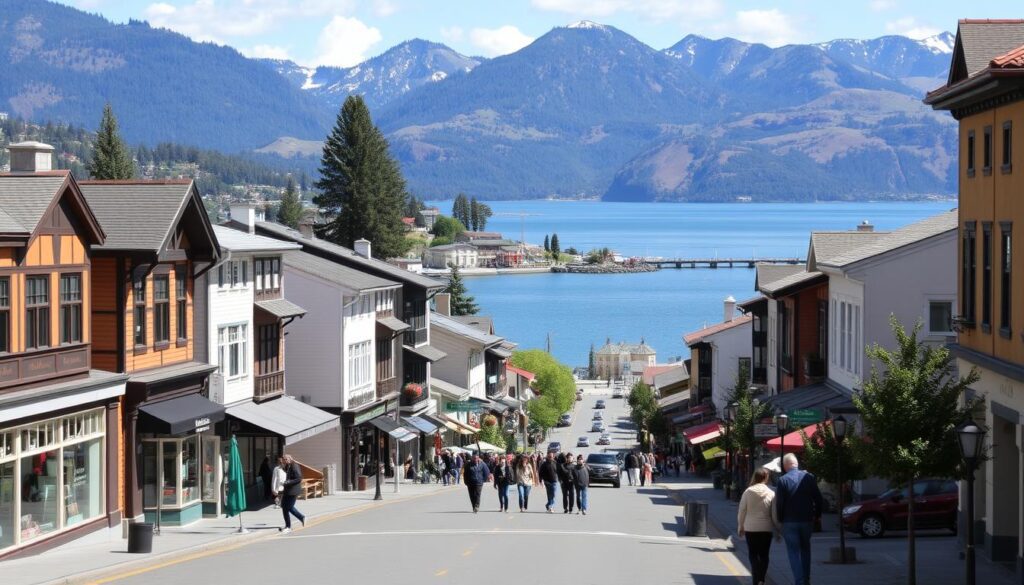 Vista do centro de Bariloche com o lago Nahuel Huapi