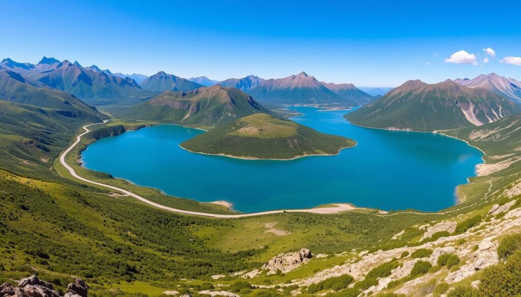 Vista panorâmica da Rota dos 7 Lagos durante o verão
